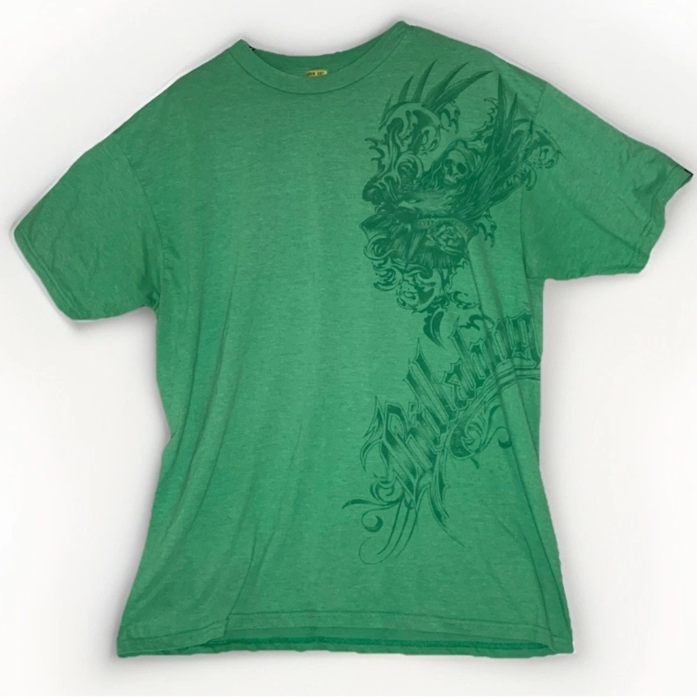 Billabong Skull Art T-Shirt Skateboarding Streetwear Short Sleeve Size XL Green